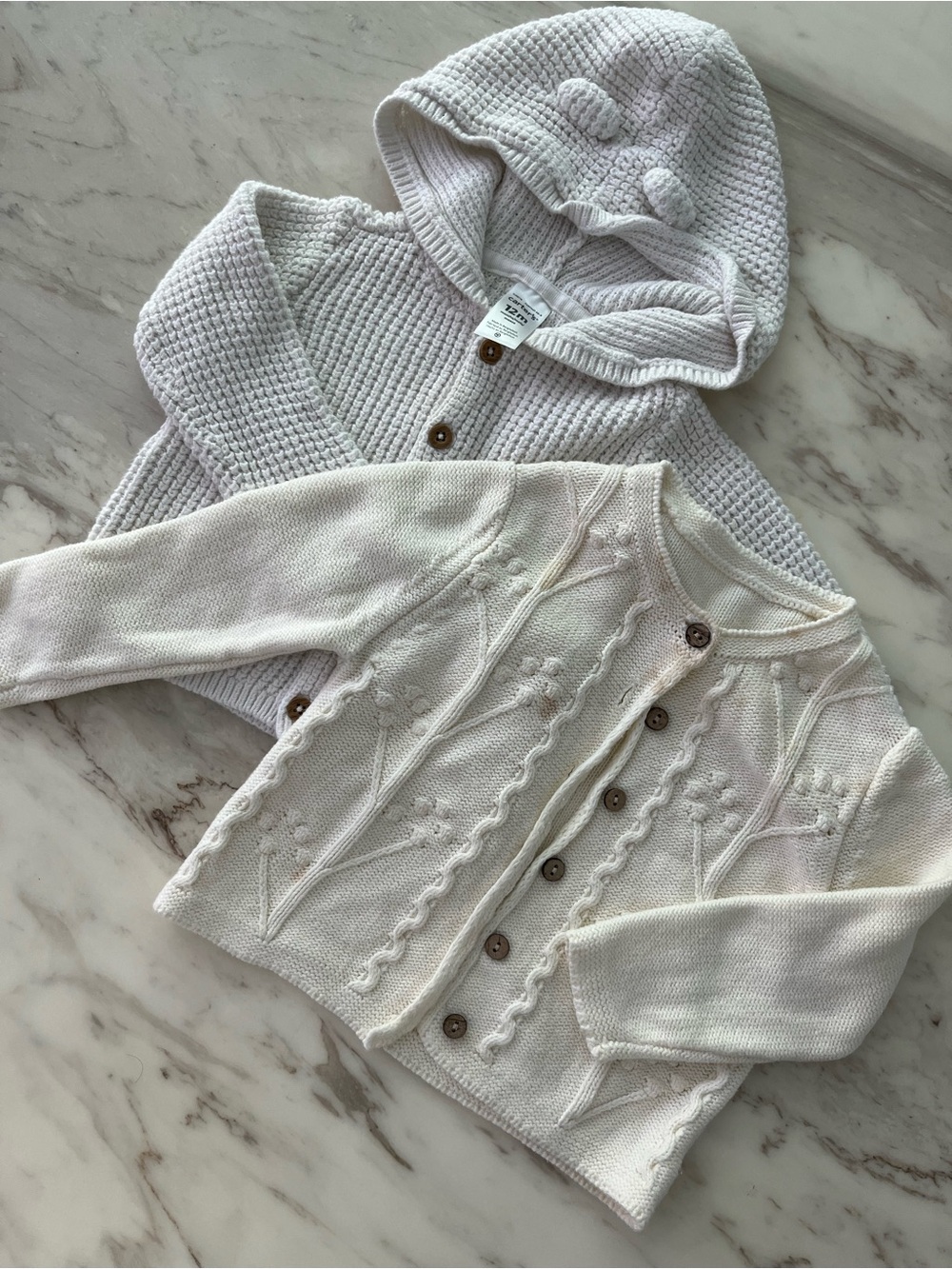 Knit Hooded Cardigan & Floral Button Sweater Set